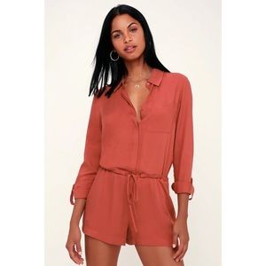 Lulus Zayn Rusty Pink Button Up Romper